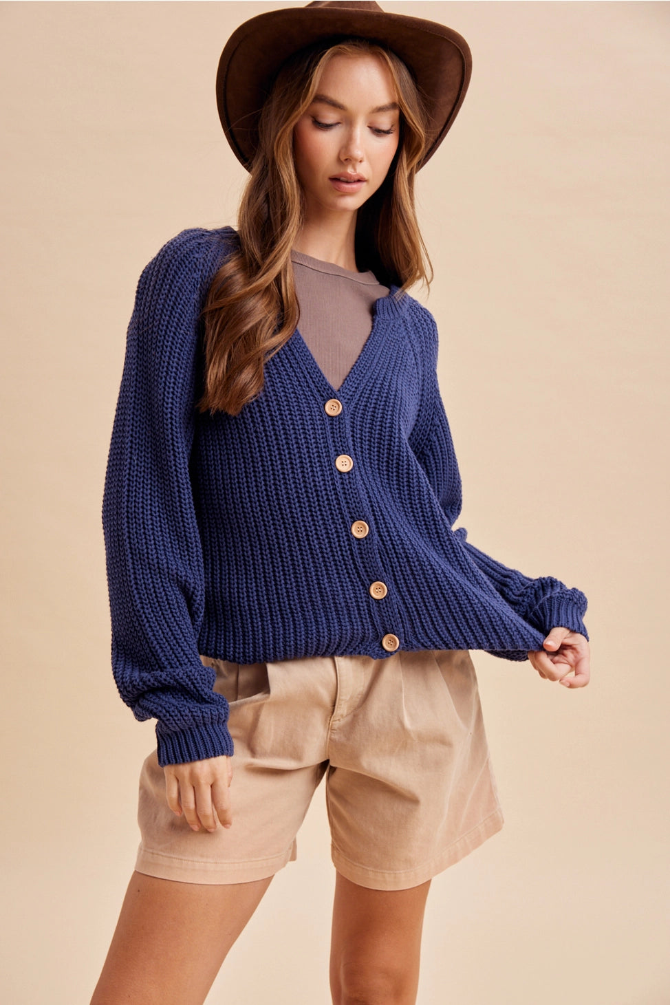 Autumn Harvest Chunky Knit Cotton Cardigan in Heritage Blue