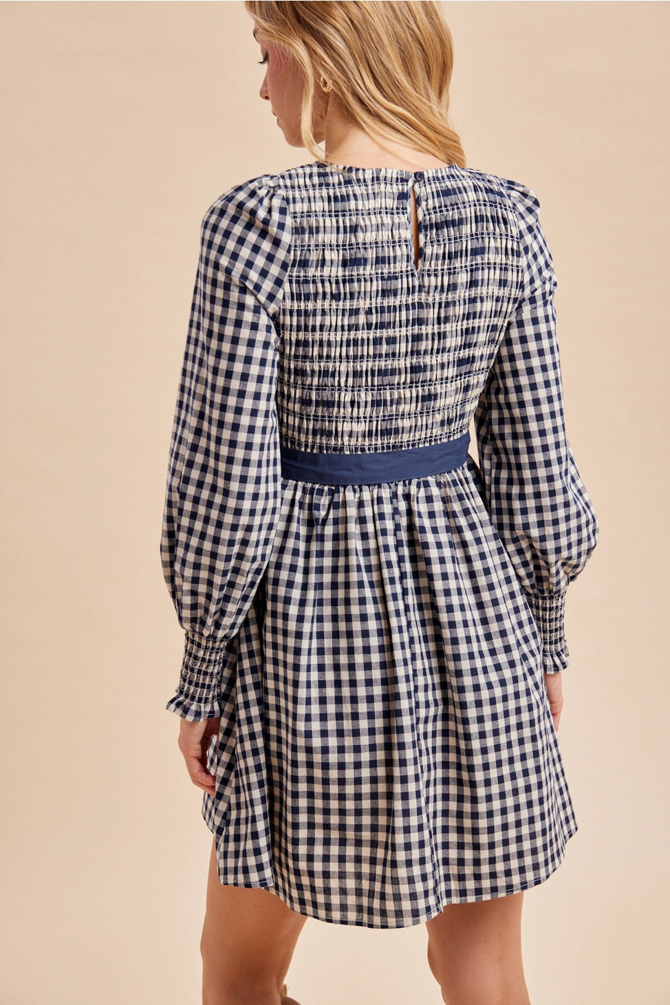 Falling for You Gingham Cotton Dress in Blue