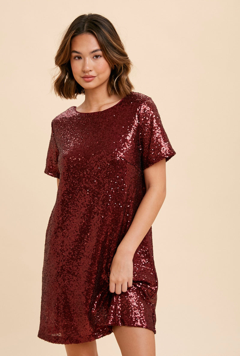 Burgundy Sequin Swifty T-Shirt Dress Red Era -SALE- (Size SMALL Left)