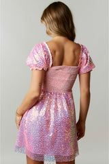 Swifty Sequin Dress In Pink Lover Era -SALE- (SIZE SMALL LEFT)