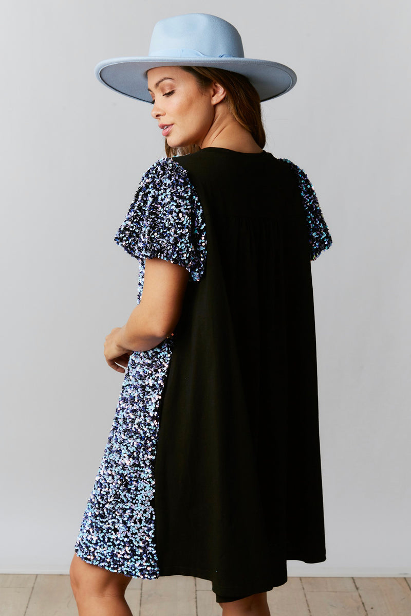 Taylor Swifty Sequin Shirt Dress In Black Midnight Era -SALE- (SIZE SMALL LEFT)