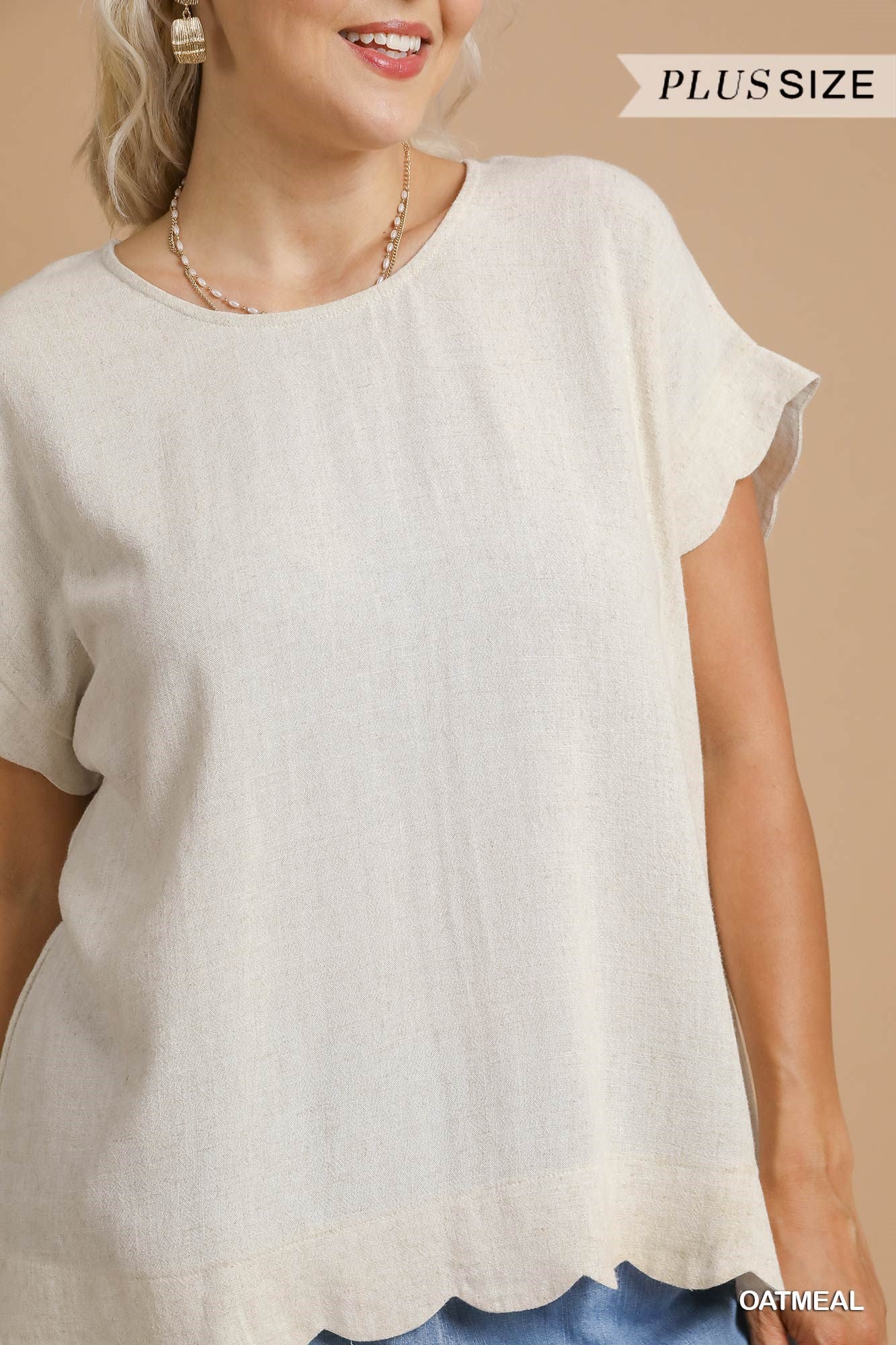 Falling For You Scalloped Linen Blouse in Vanilla