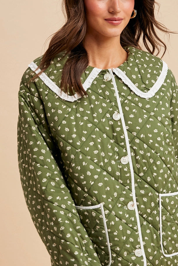 Heirloom Quilted Cotton Puffer Jacket In Pine
