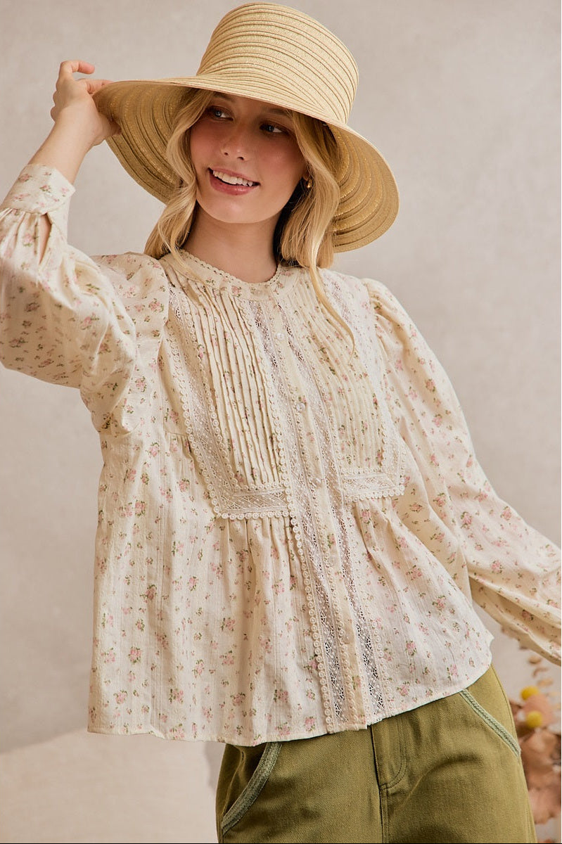 Dainty Fall Floral Lace Cotton Blouse