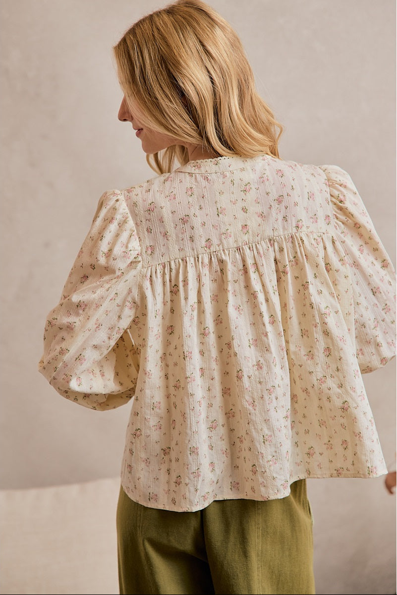Dainty Fall Floral Lace Cotton Blouse