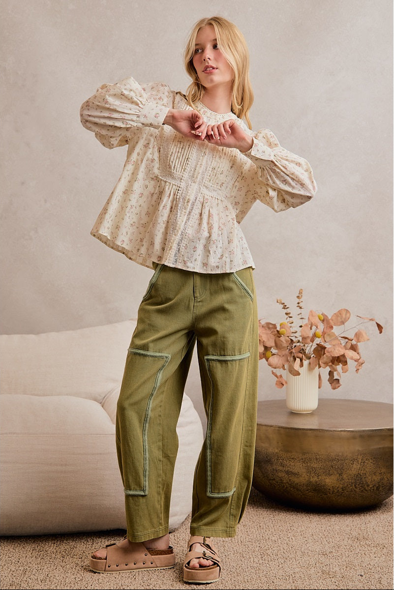 Dainty Fall Floral Lace Cotton Blouse