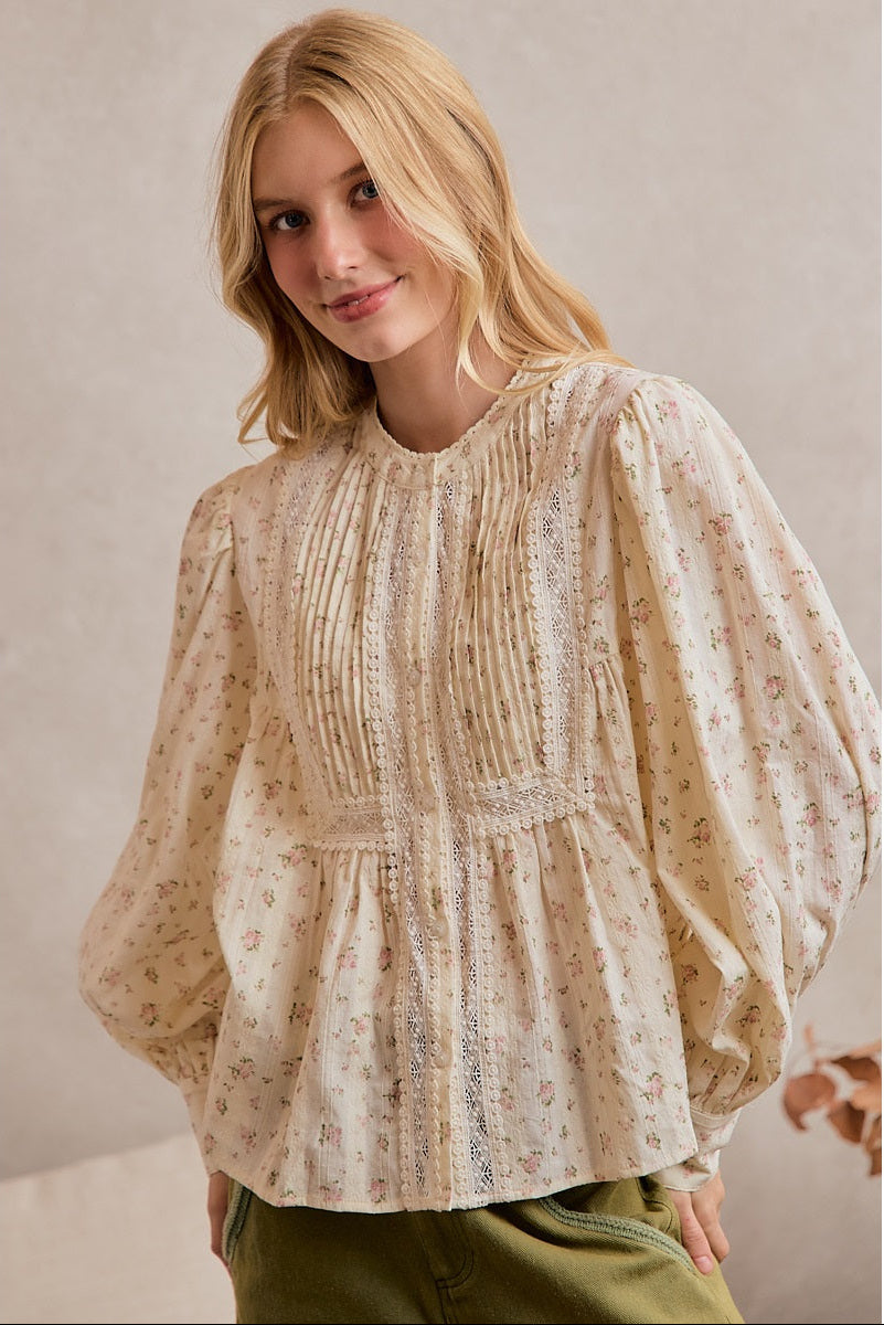 Dainty Fall Floral Lace Cotton Blouse