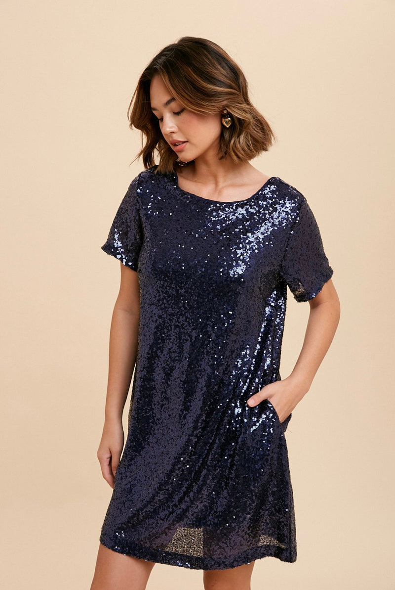 Taylor Swifty Sequin Dress In Midnight Blue