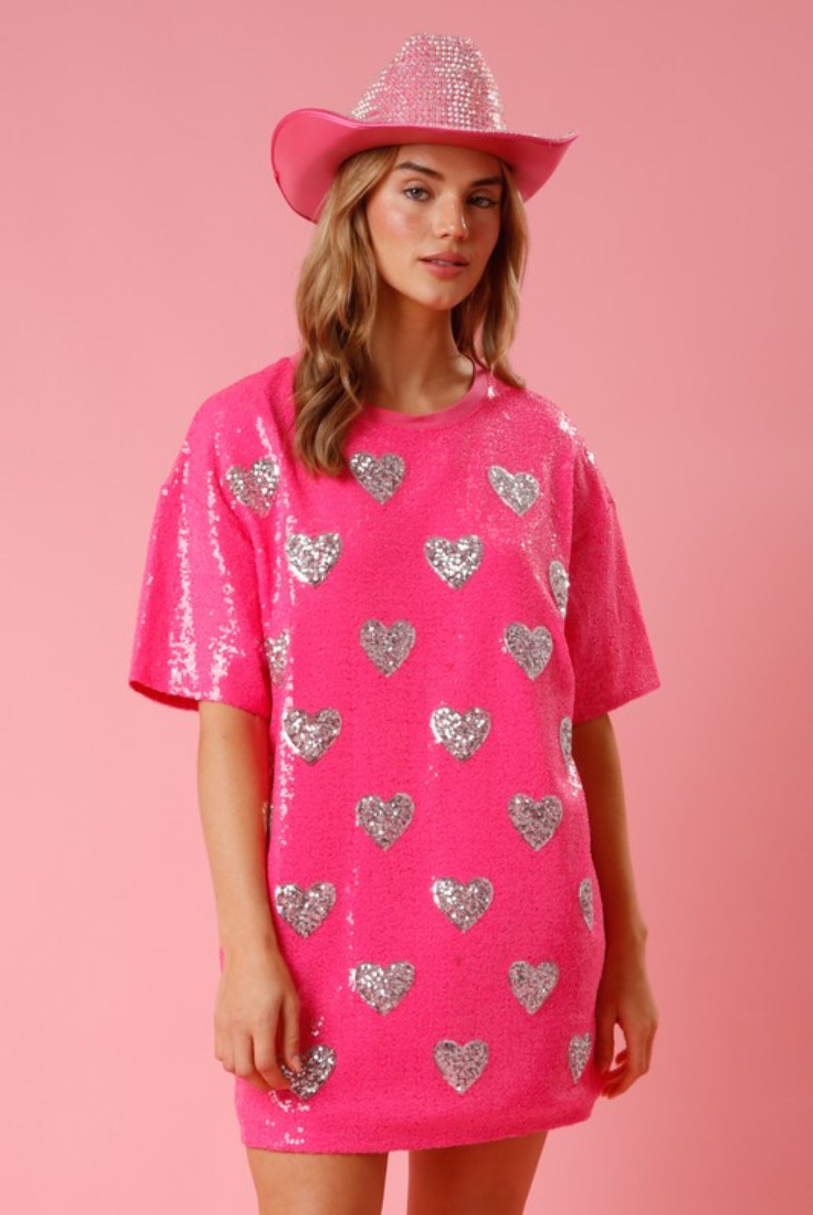 Pink Sequin Shirt Dress in Swifty Lover Era -Preorder