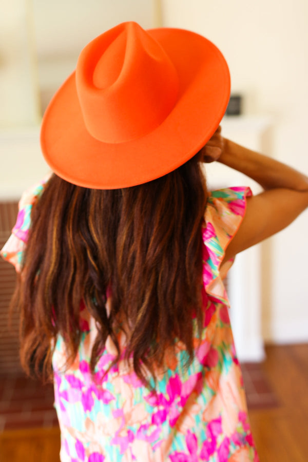 Orange Felt Hard Rim Fedora Hat