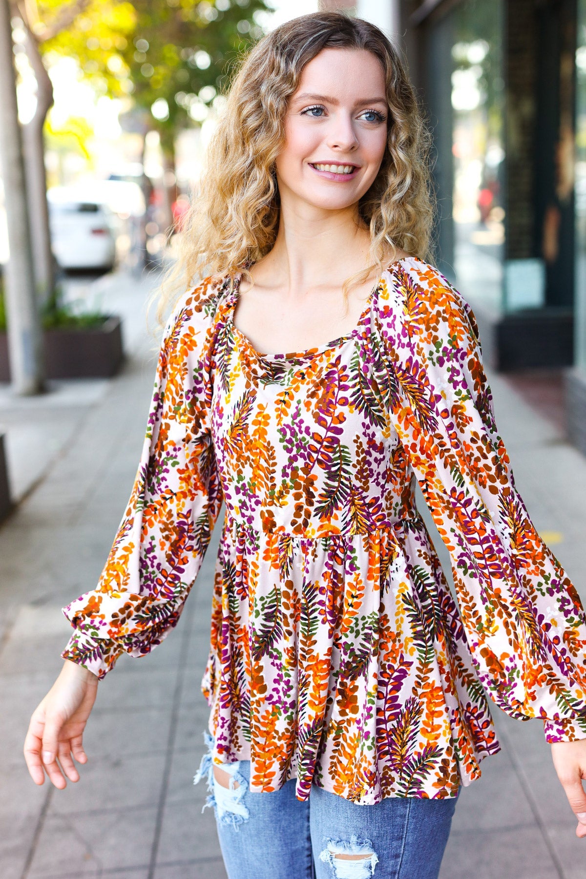 Rust Floral Print Babydoll Top