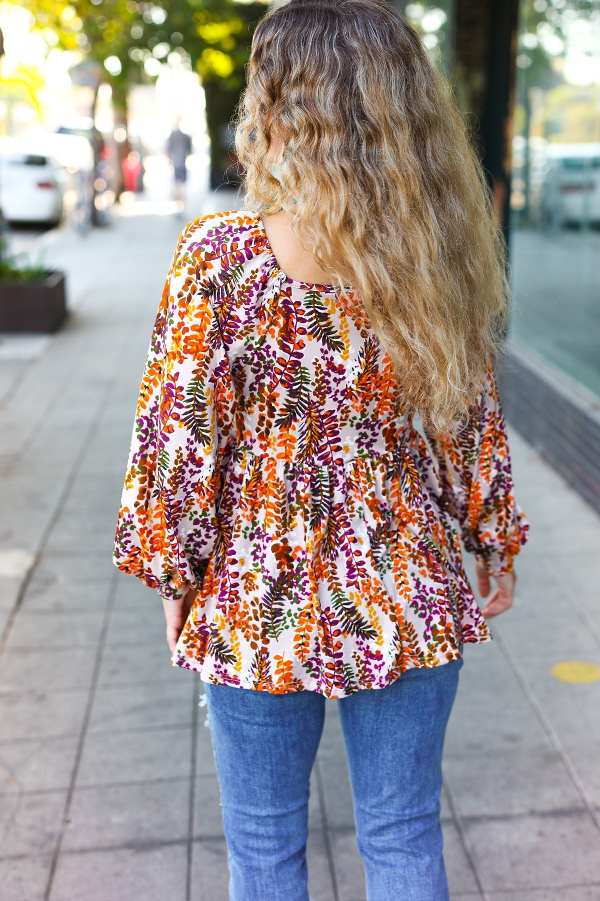 Rust Floral Print Babydoll Top