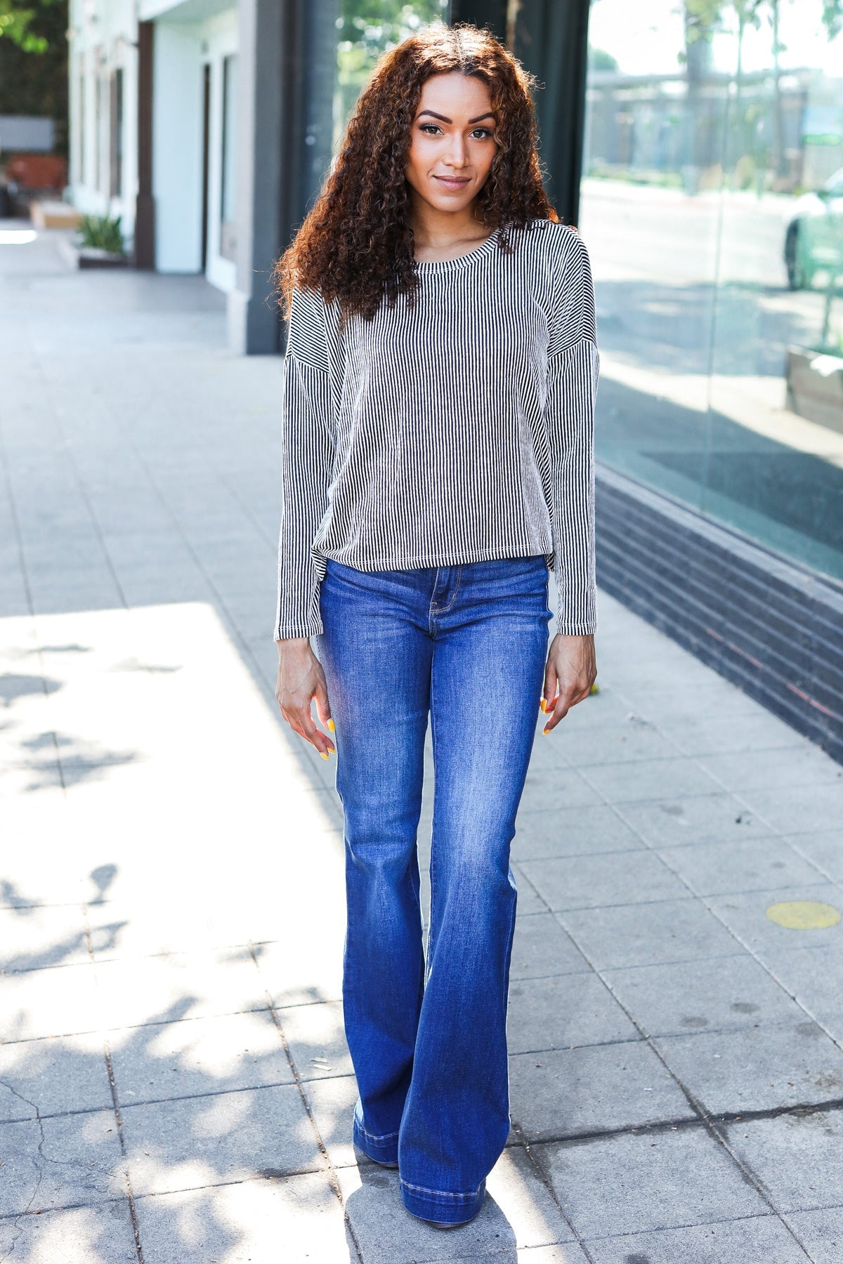 Hello Beautiful Black Rib Dolman Cropped Sweater Top