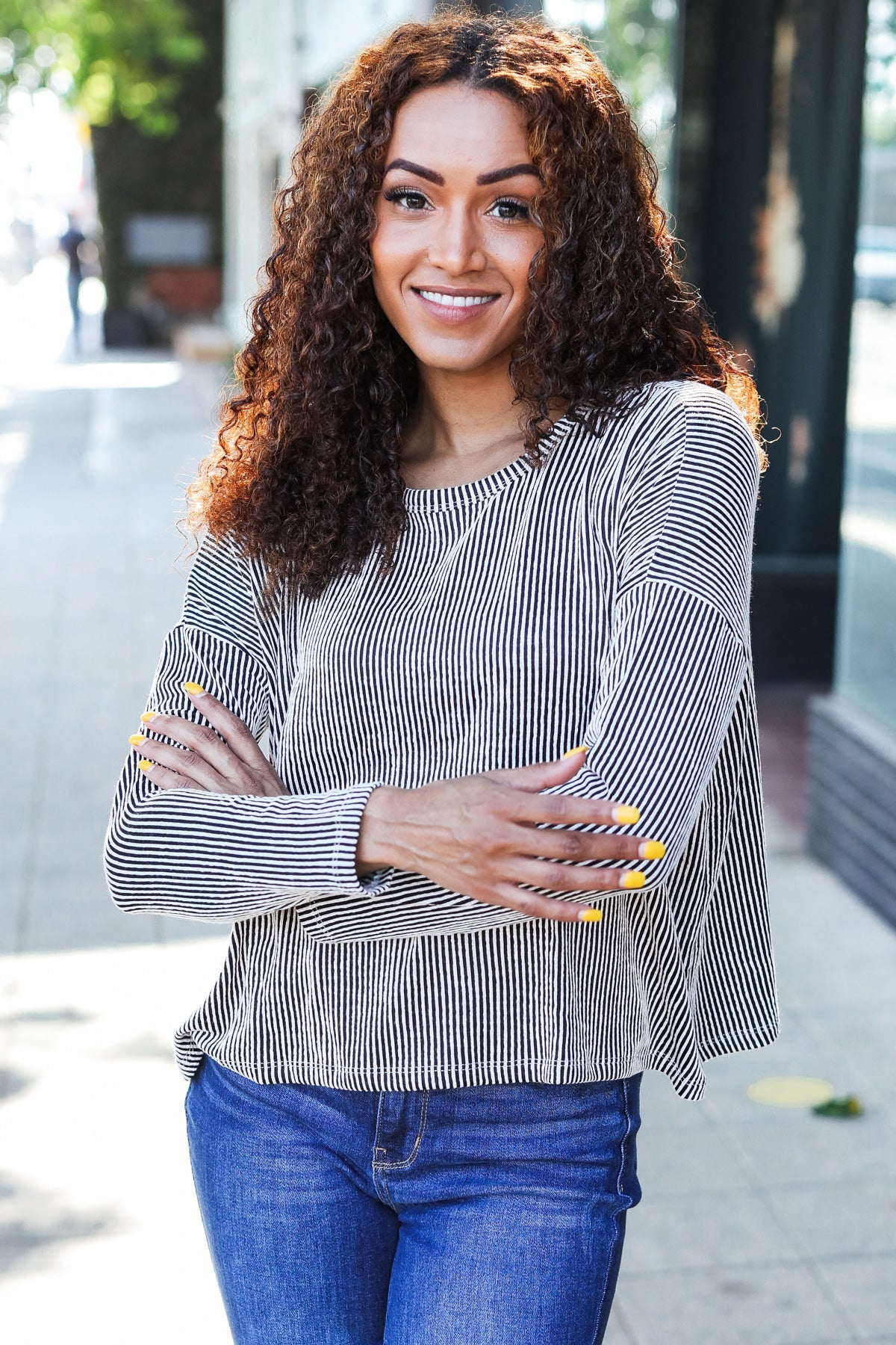 Hello Beautiful Black Rib Dolman Cropped Sweater Top