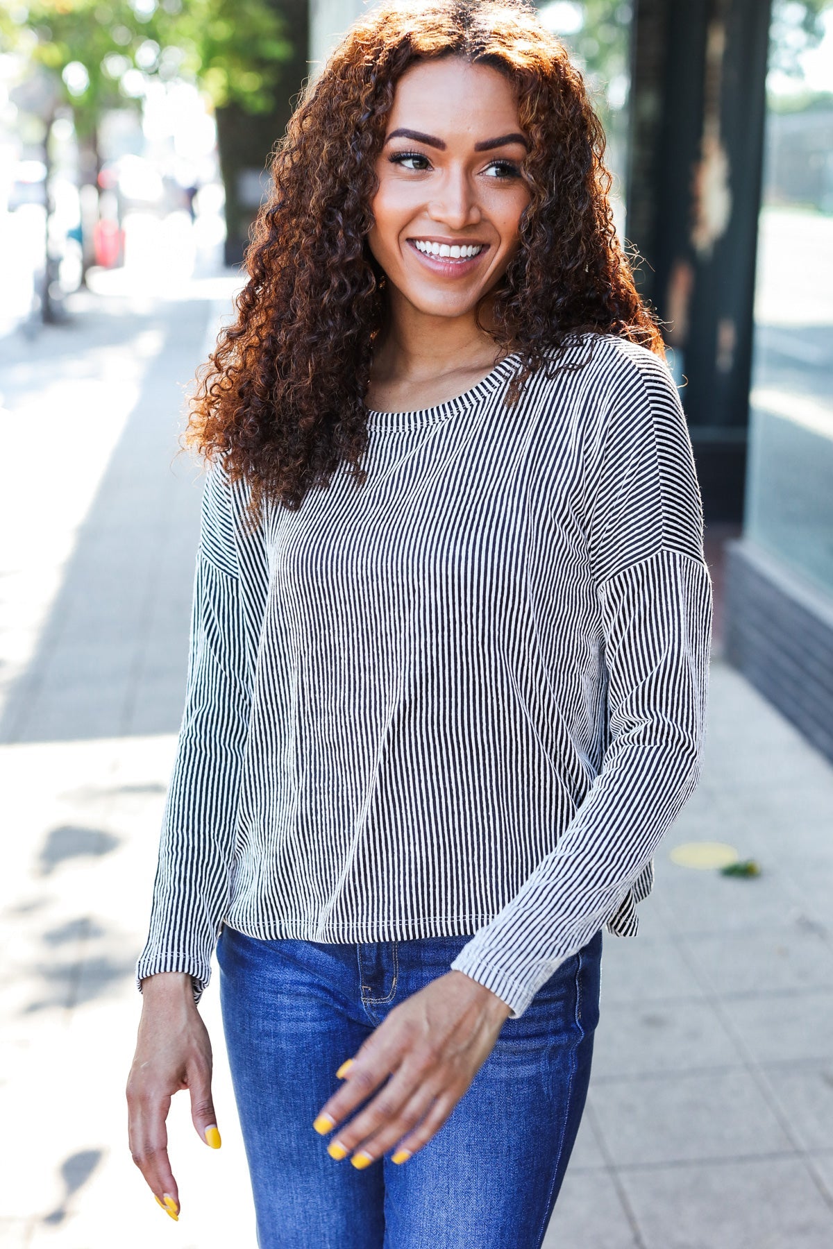 Hello Beautiful Black Rib Dolman Cropped Sweater Top