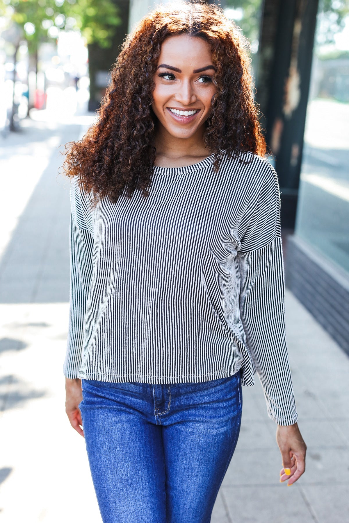 Hello Beautiful Black Rib Dolman Cropped Sweater Top