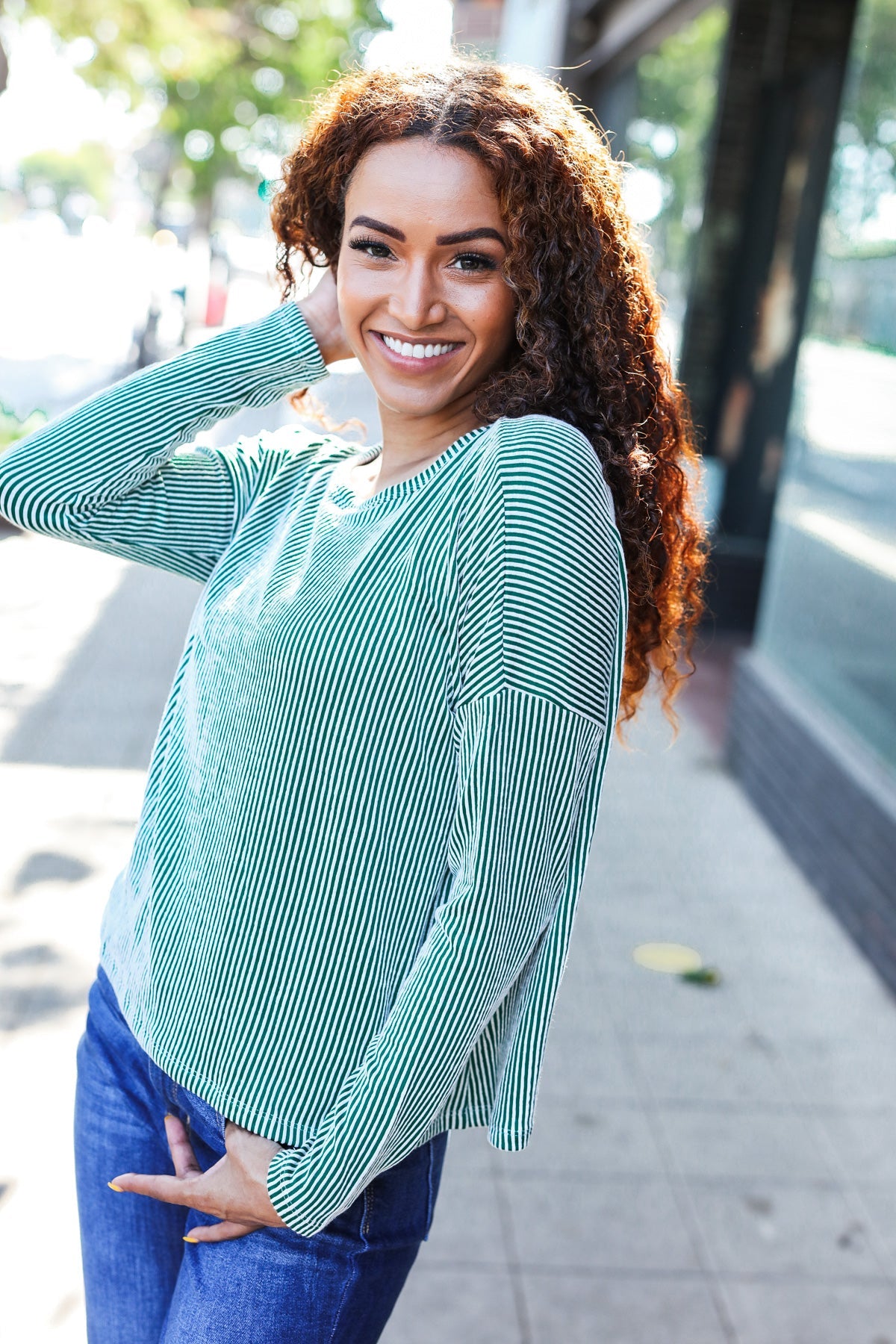 Hello Beautiful Green Rib Dolman Cropped Sweater Top