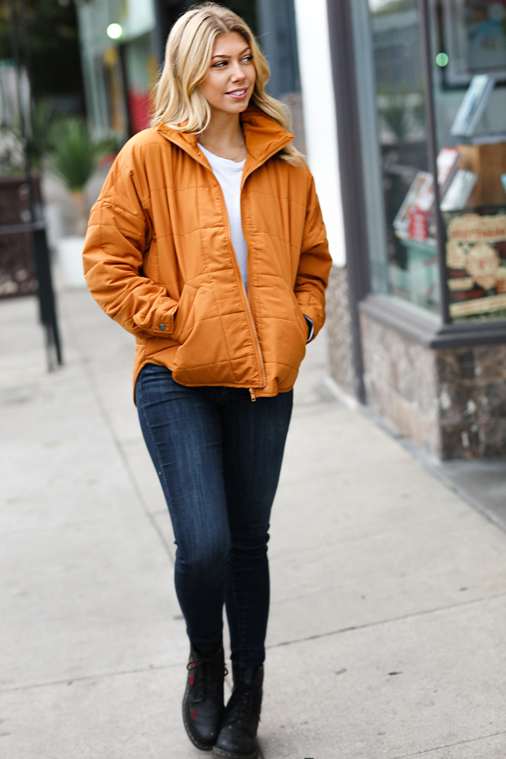 Eyes On You Butterscotch Quilted Puffer Jacket