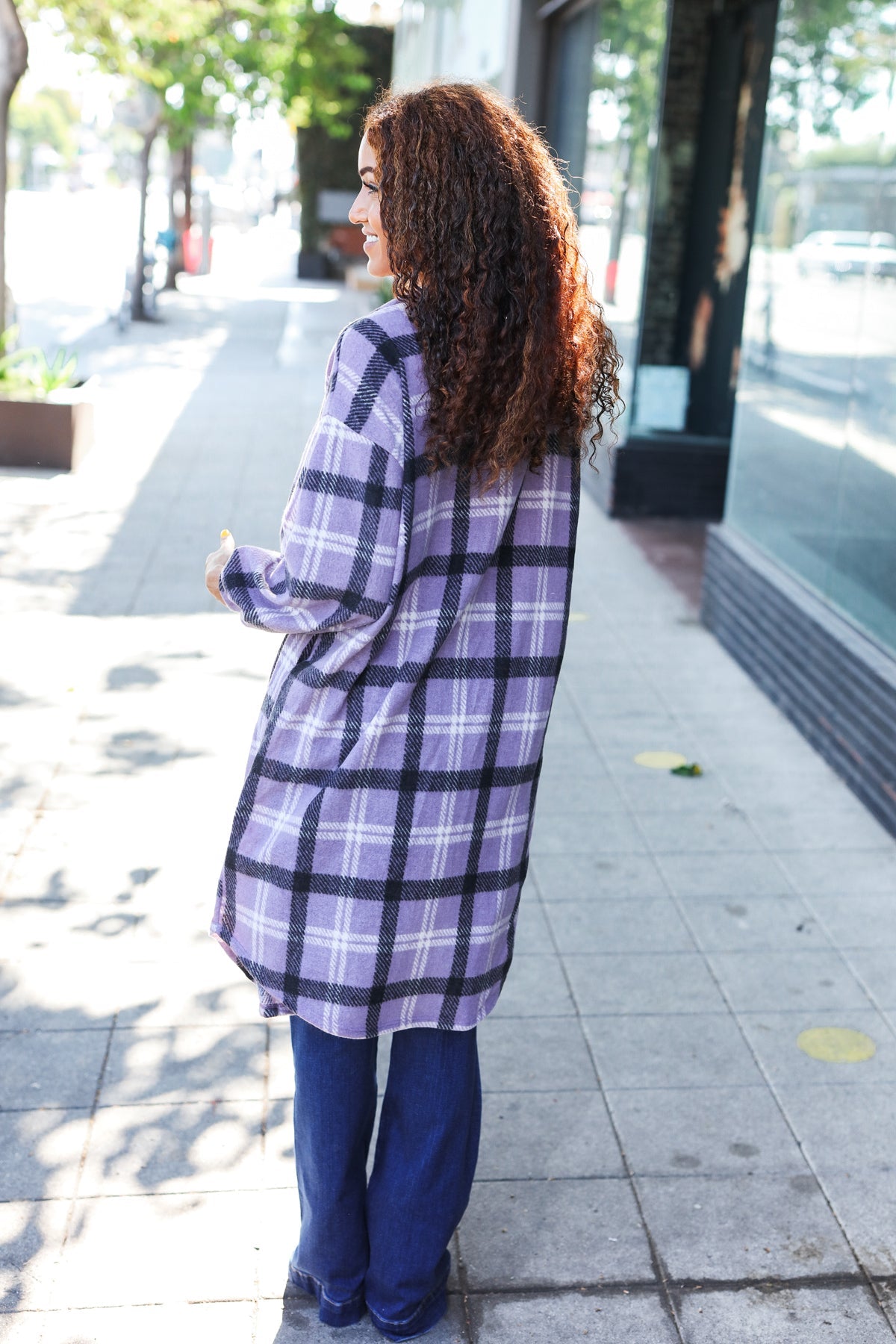 Fall Vibes Lavender Plaid Hacci Knit Open Cardigan