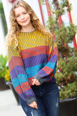 Take All of Me Mustard & Cerulean Stripe Oversized Sweater