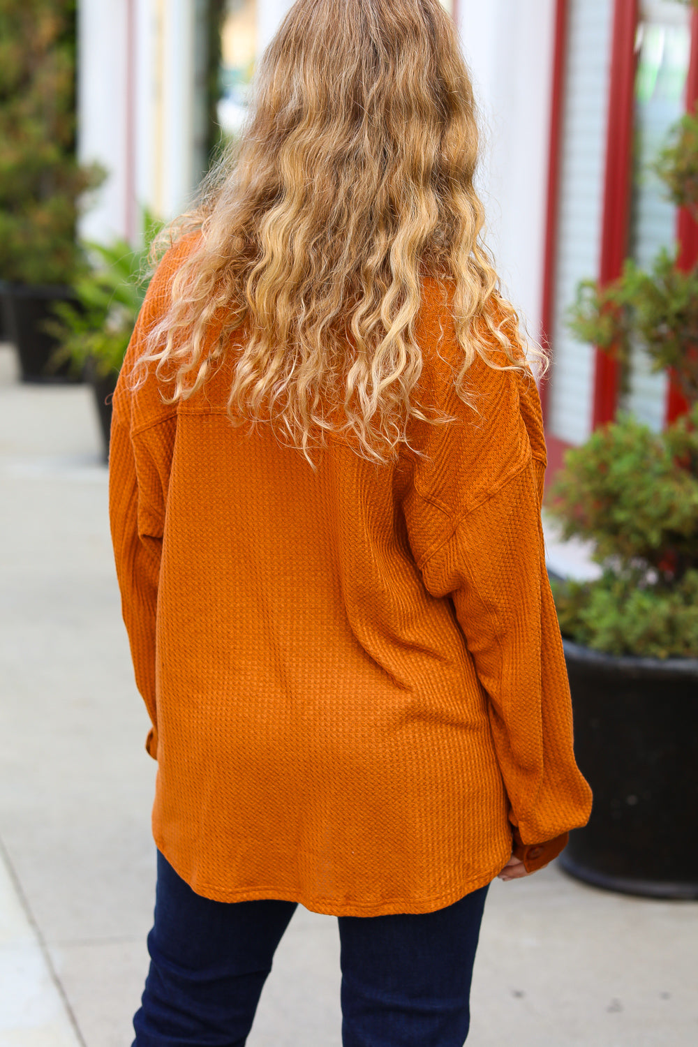 Rust Waffle Button Down Oversized Shacket -SALE-