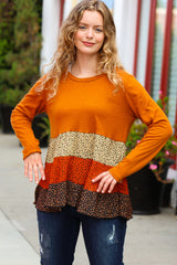 Give You Joy Rust/Taupe Leopard Print Tiered Babydoll Top