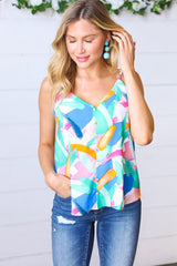 Multicolor Paint Brush Button Detail Sleeveless Top