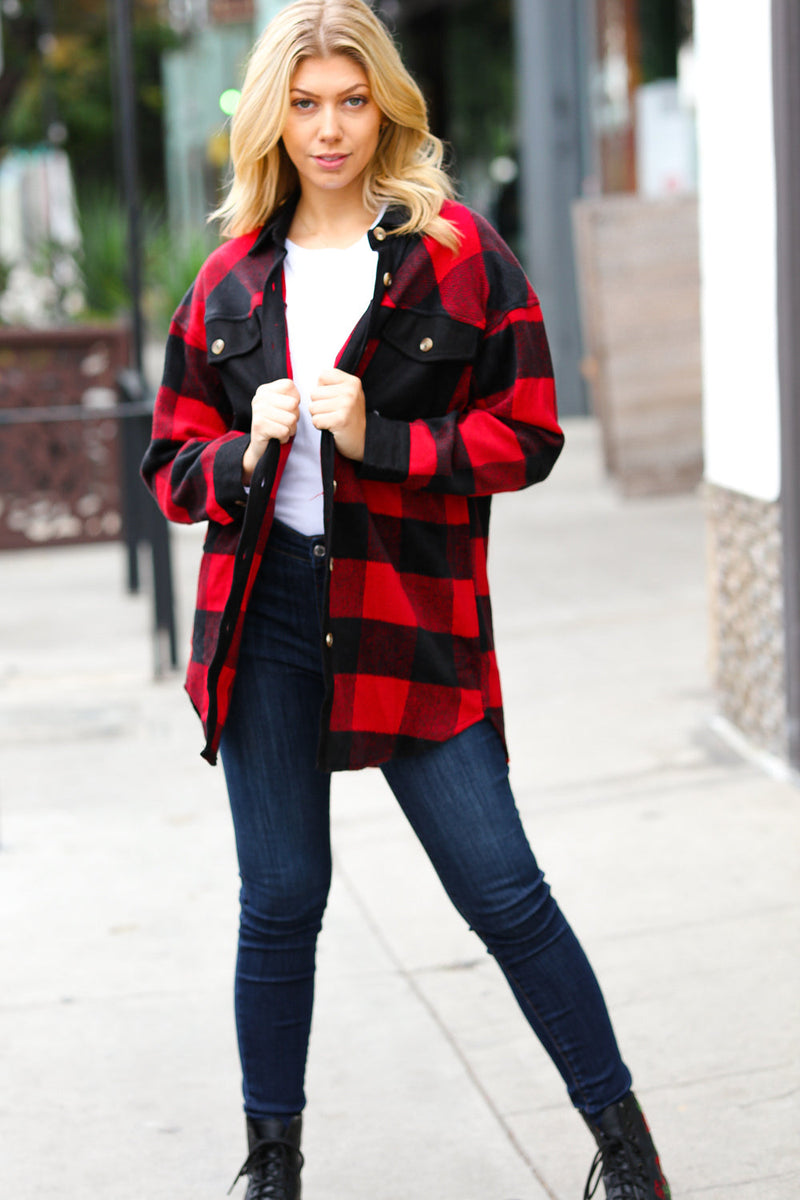 Holiday Red Flannel Plaid Button Down Shacket