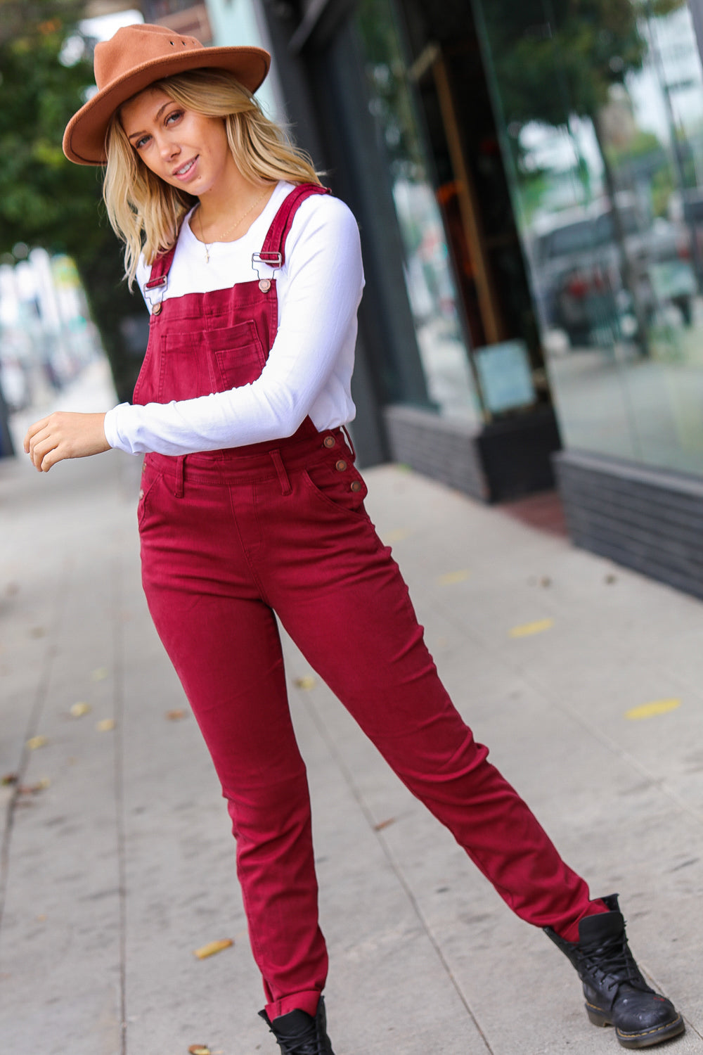 Scarlet High Waist Denim Double Cuff Overalls