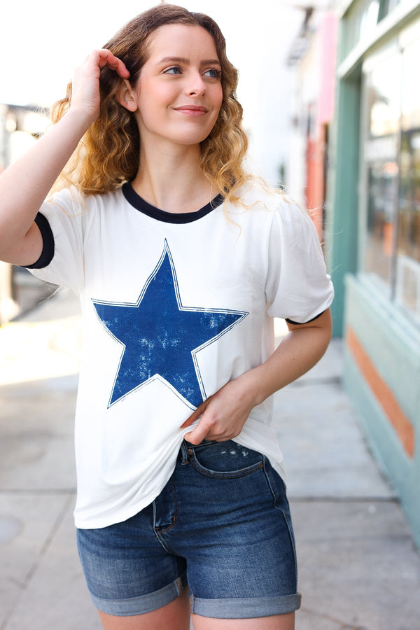 Off White Distressed Star Terry Short Sleeve Top
