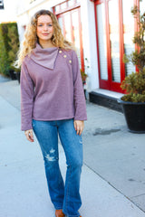Tried And True Mauve Cowl Neck Button Detail Sweater