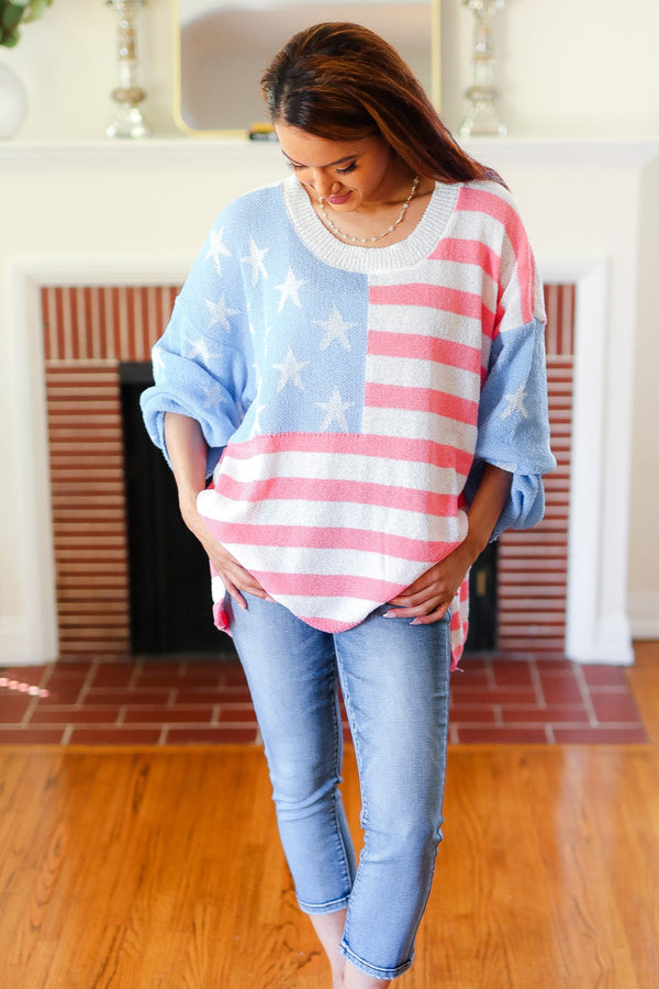 Stars & Stripes American Flag Print Oversized Sweater