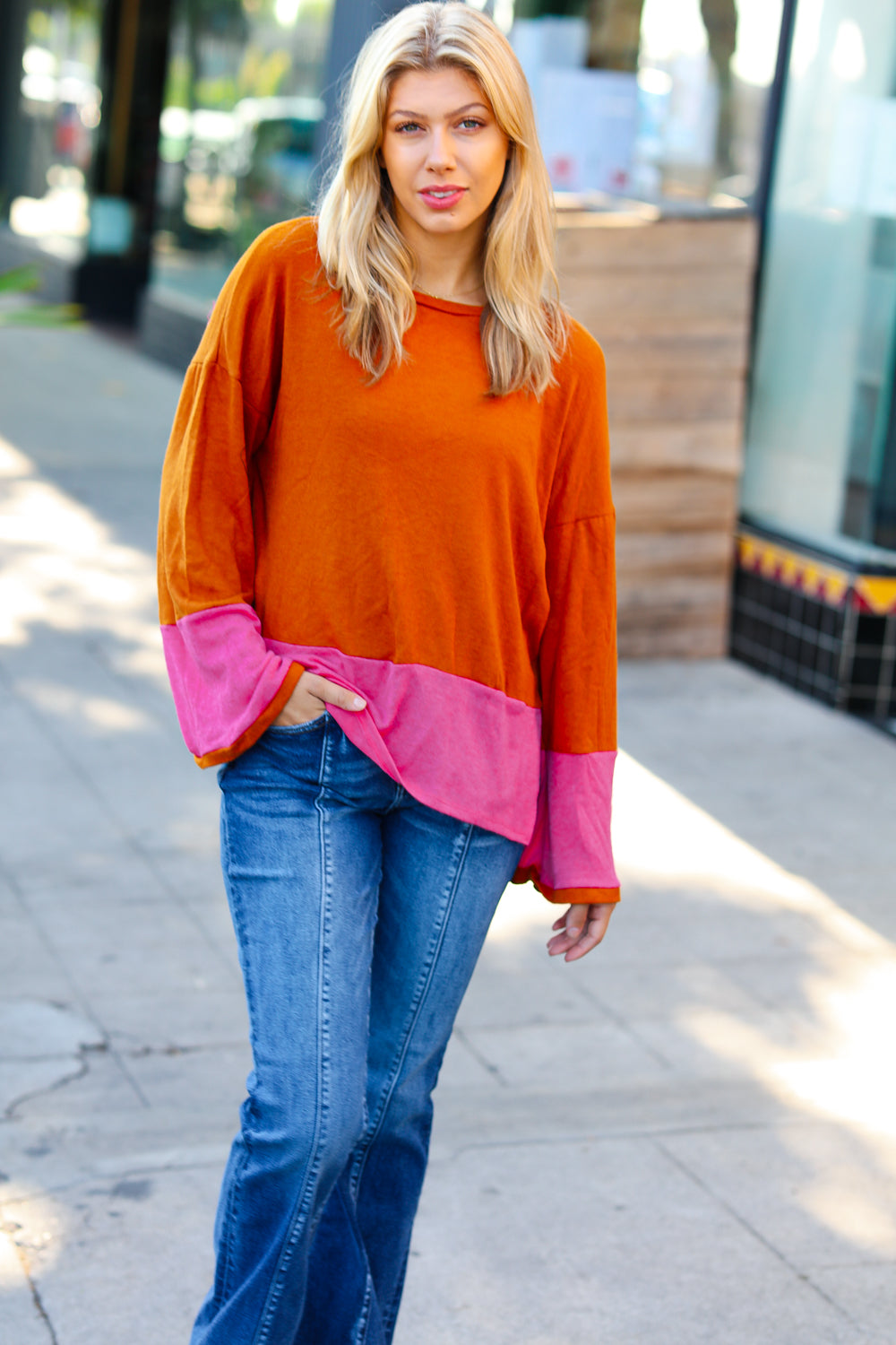 Fuchsia & Rust Color Block Hacci Top -SALE-