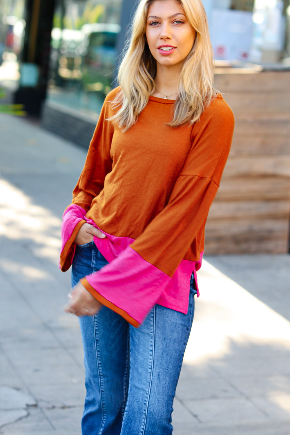 Fuchsia & Rust Color Block Hacci Top -SALE-