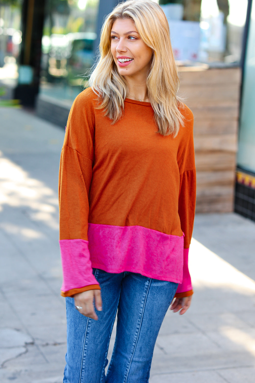 Fuchsia & Rust Color Block Hacci Top -SALE-