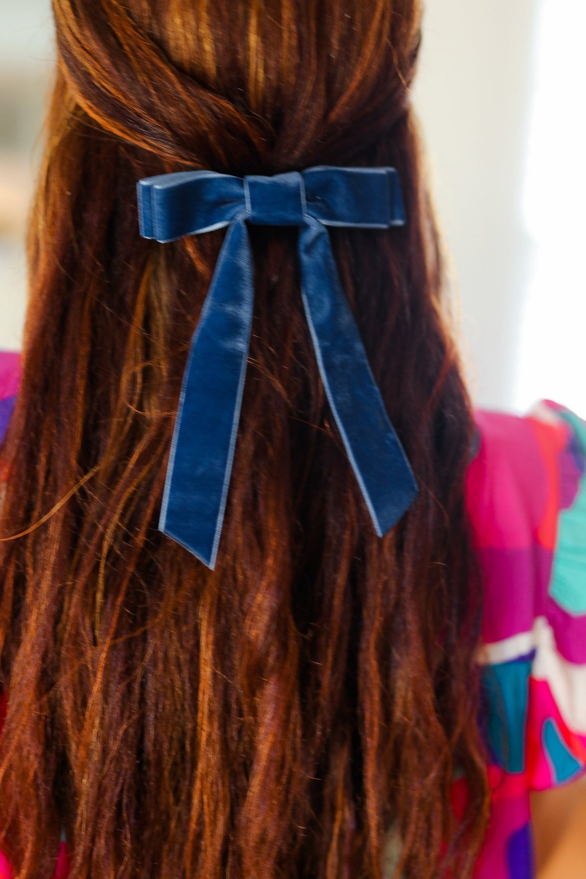 Navy Blue Velvet Clip-On Double Coquette Bow