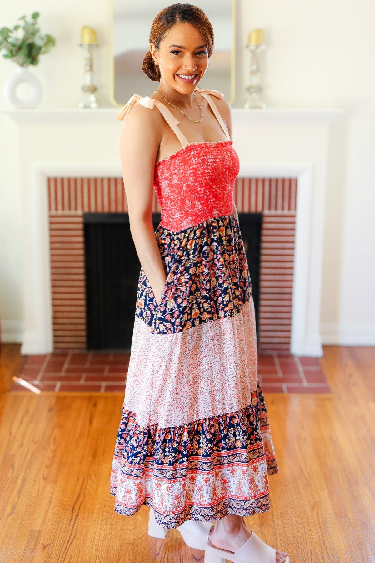 Vacay Vibes Orange Floral Smocked Tube Top Tiered Maxi Dress -SALE-