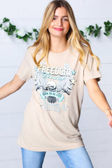 Oatmeal Cotton Freedom Rider Graphic Tee -SALE-