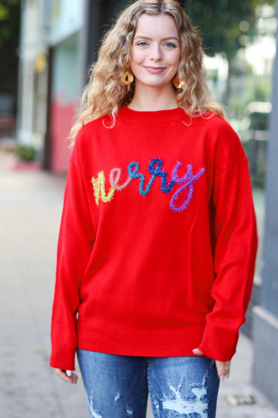 More The Merrier Red Pop Up Lurex Sweater