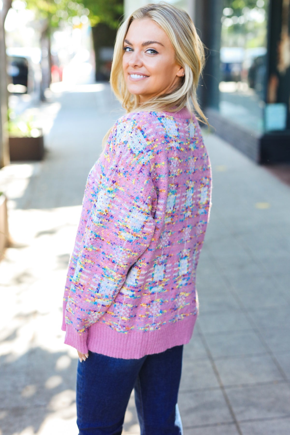 Adorable Pink Popcorn Knit Sweater