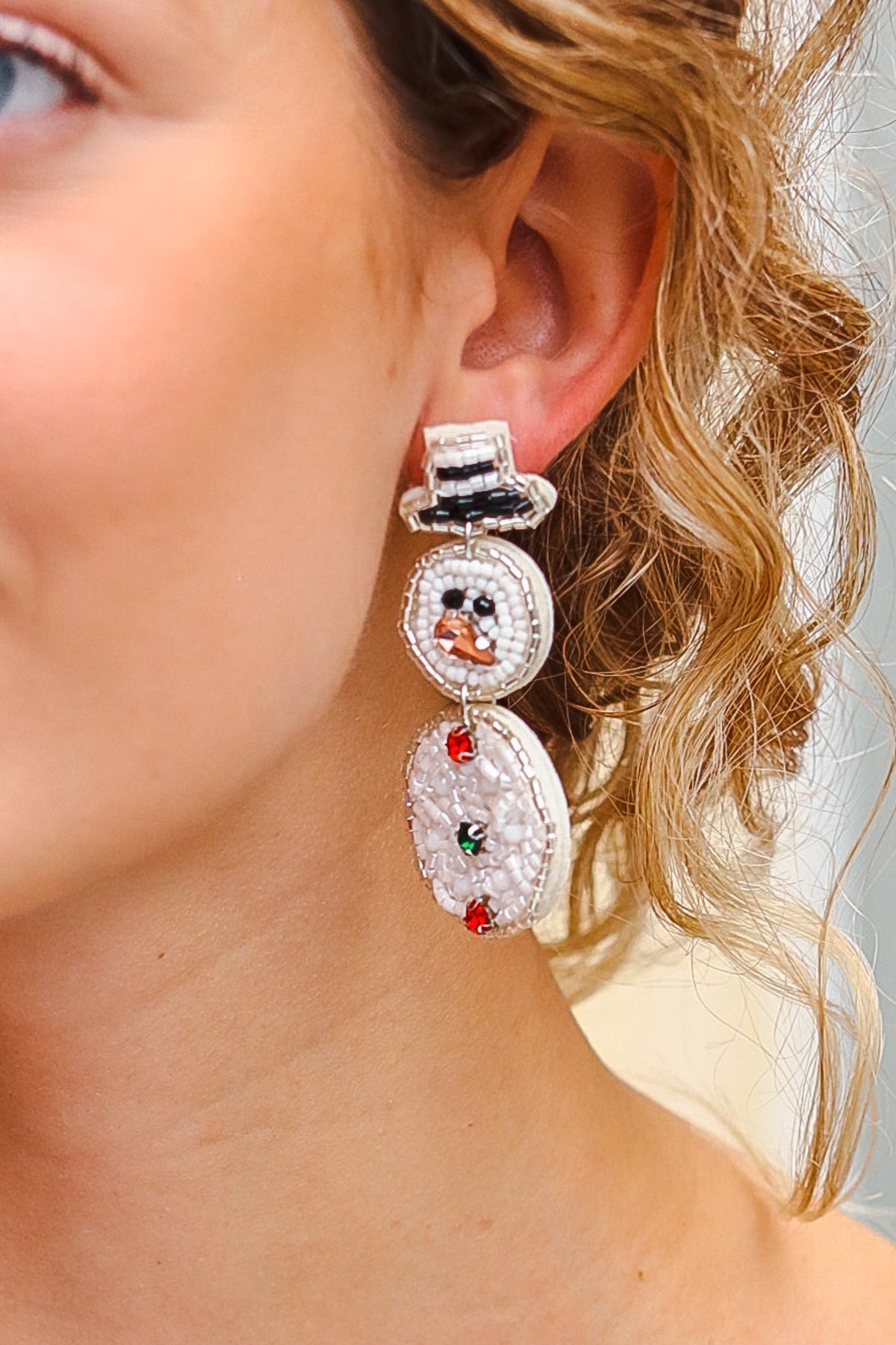 Snowman Beaded & Rhinestone Dangle Earrings