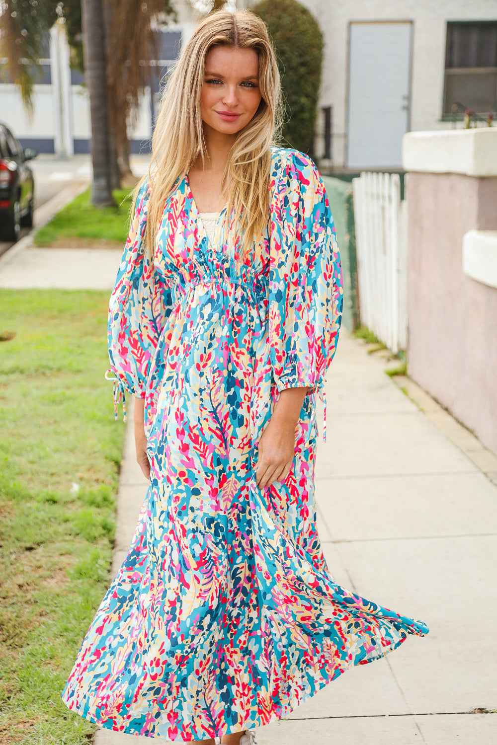 Star Struck Vintage Floral Midi Dress with Side Pockets