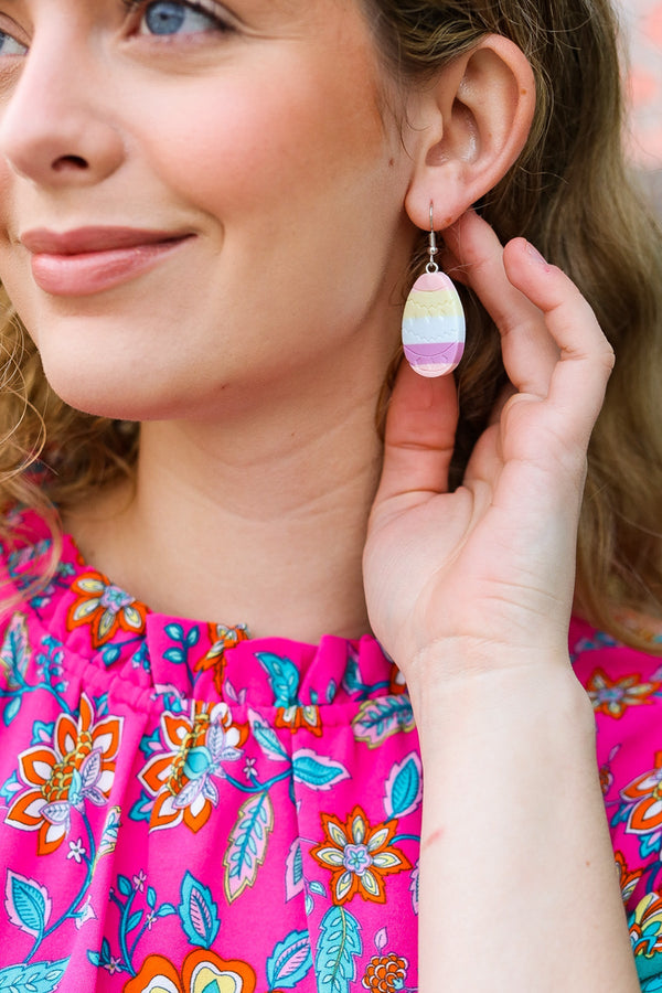 Multicolor Stripe Easter Egg Clay Dangle Earrings