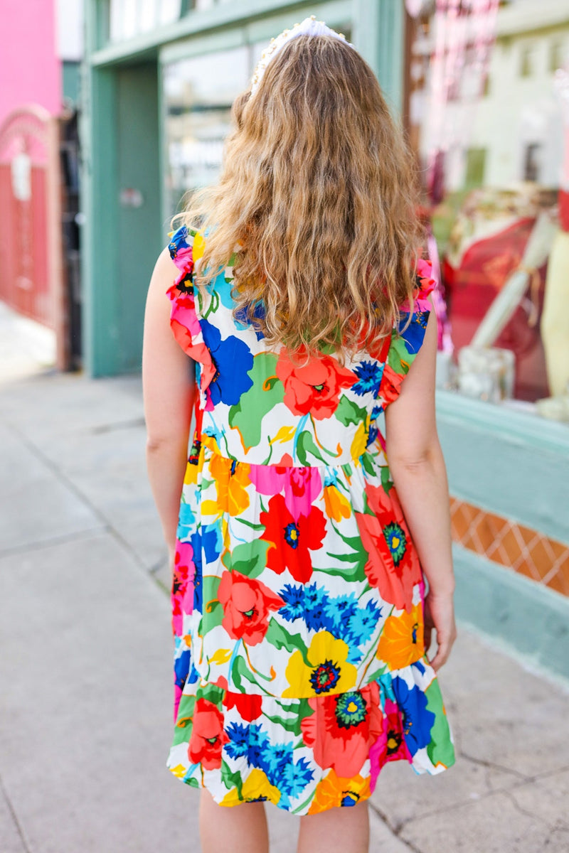 Sunny Days Multicolor Floral Print Tiered Ruffle Sleeve Dress