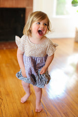 Kids Twirl Me Taupe & Lilac Tiered Babydoll Dress