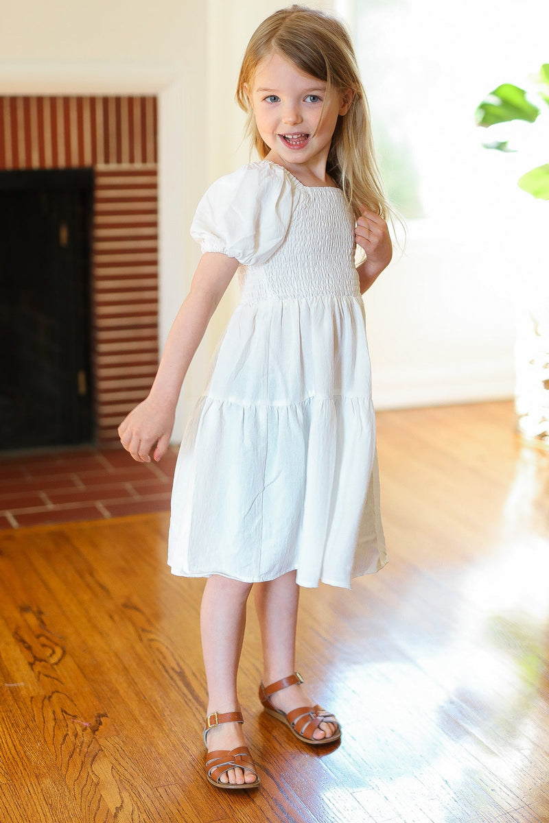 Kids Enchanting Ivory Smocked Bubble Sleeve Tiered Dress