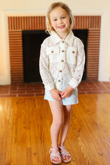 Kids Giddy Up Cream Cotton Floral Lace Button Down Top