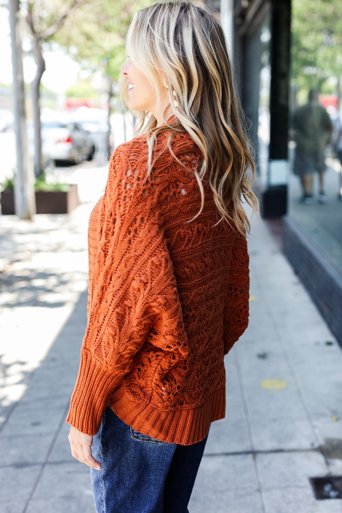 Rust Cable Dolman Bolero Open Cardigan