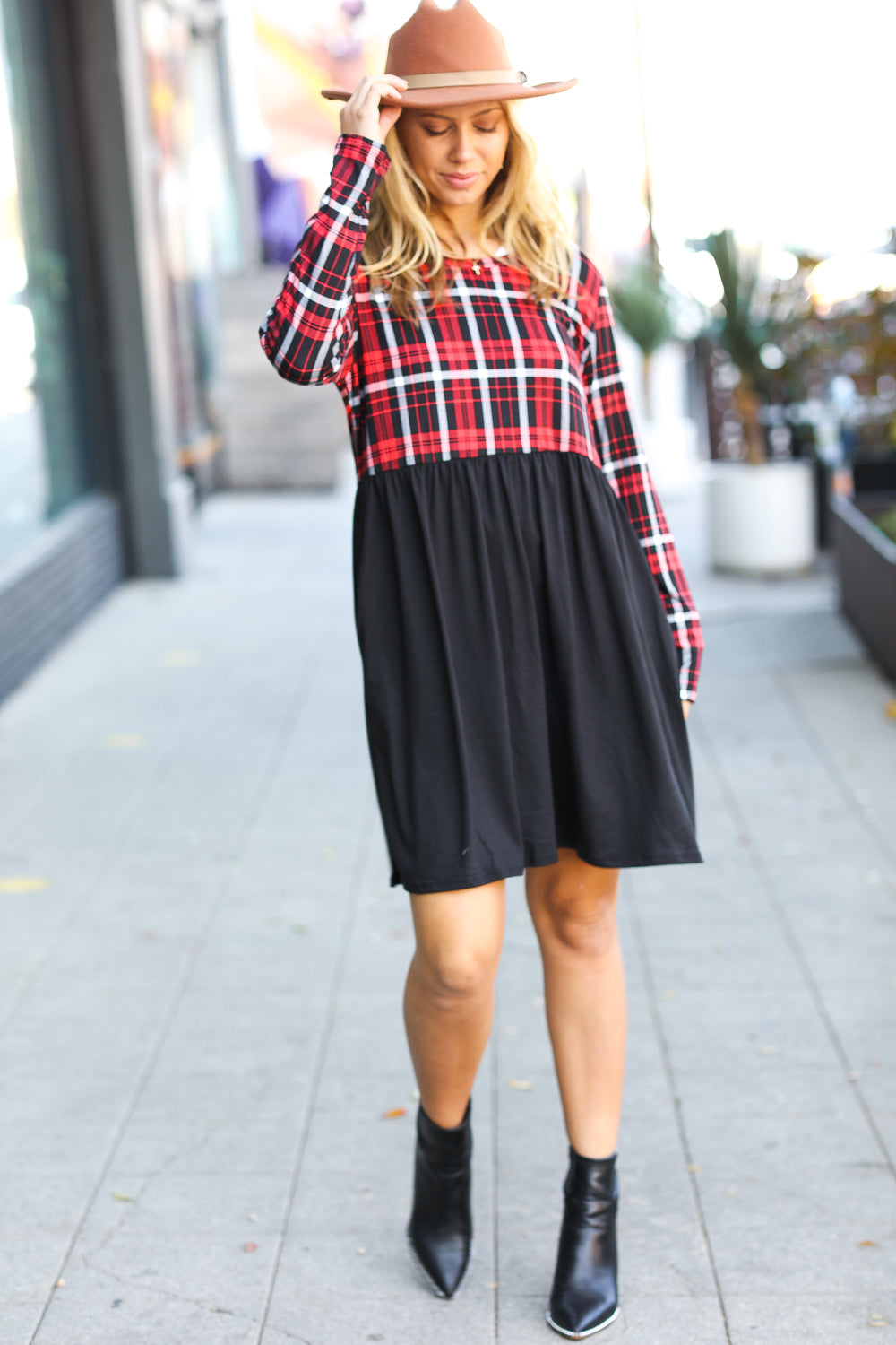 Holiday Plaid Twofer Babydoll Dress