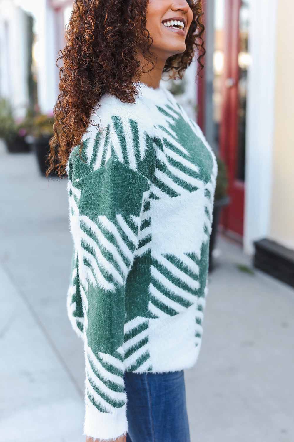 Under The Christmas Tree Green Plaid Soft Brushed Hairy Sweater